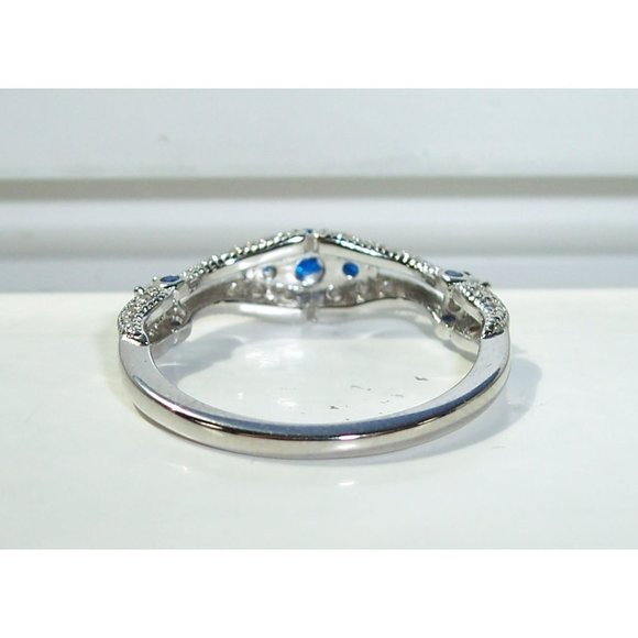 925 STERLING SILVER Antique Style Blue Spinel Cubic Zirconia Filigree Ring - Picture 12 of 16